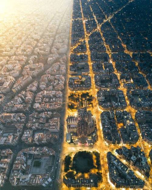 “Light & Dark” Barcelona city aerial view by Henry Do