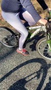 Bicycling as fast as I could but it was no use! Warm pee started cascading down my thighs, over my knees, and puddling into my socks and sneakers with each push of the pedals! Wet Scarlet