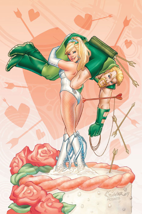 marvel-dc-art:Green Arrow & Black Canary Wedding Special cover by Amanda Conner 