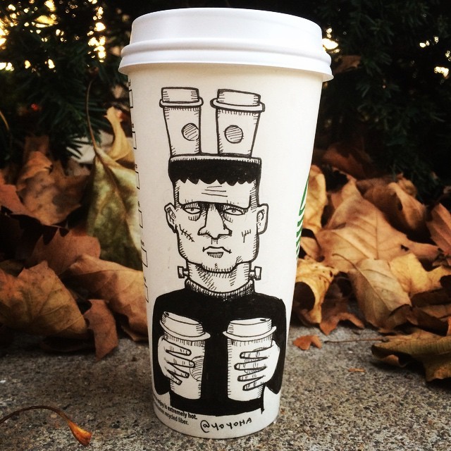 nakedfemalesonly:  unamusedsloth:Cartoonist Josh Hara draws on his coffee cup every