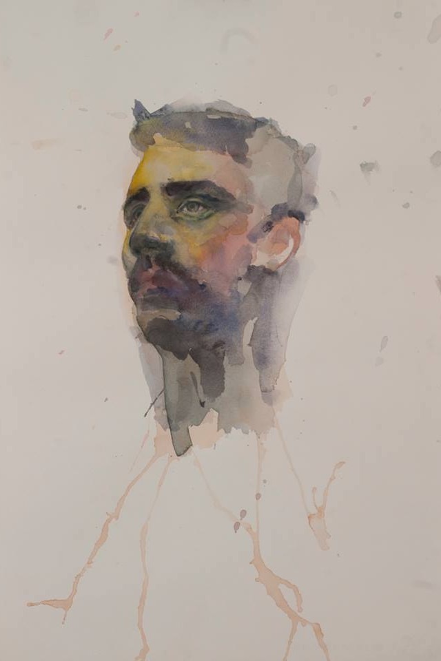 Drew Moncrief Self portrait Watercolor on paper 2013