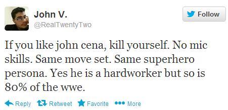 theshitpeopletweet:  If you guys didn’t know, I do in fact like Wrestling and since yesterday was Wrestlemania and John Cena did beat The Rock for the title. I just knew I had to go on twitter to see all the angry people sending him and his fans threats