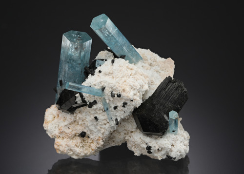 Beryl var. Aquamarine with Schorl, Feldspar and HyaliteErongo Mountains, Erongo Region, Namibia, Afr