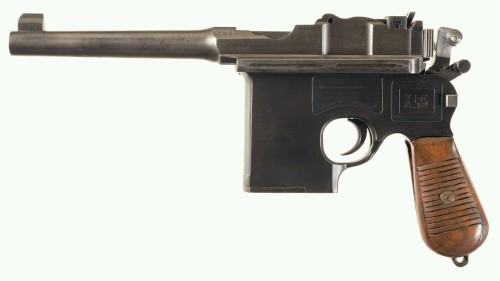 Chinese Sanshei Arsenal .45ACP broom handle pistol. Produced during warlord era China, 1920’s.