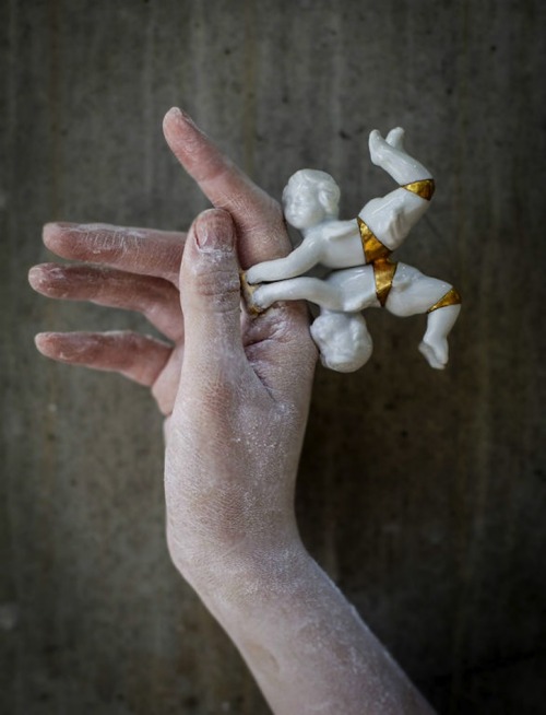 hazedolly:  Art jewellery by Qian Yang: gold-dipped salvaged antique china dolls, doll parts, and figurinesSource: Brown Paper Bag 