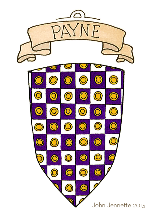 johnjennetteart: HOUSE PAYNE Chequy purple and white, gold coins inside the checks House Payne is on