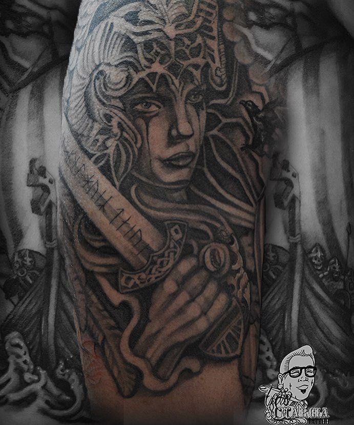 My finished Valkyrie the first part of my Norse themed sleeve done by Sam  at Tattoolicious in Waikiki Oahu HI  rtattoos