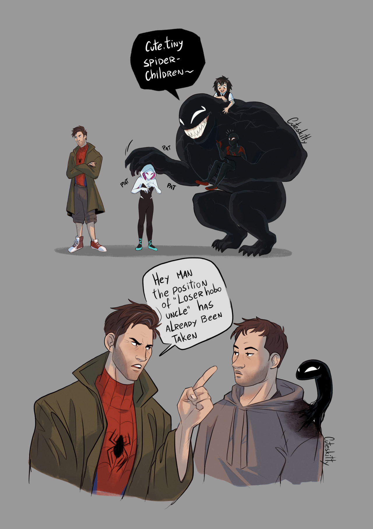 cuteskitty:  The spider kids get another loser uncle  Find me on Twitter  and Instagram