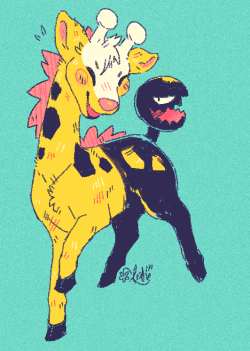 leafie-draws:Warm up doodle of my Girafarig, Sunny, from my team on Ultra Sun 💛  