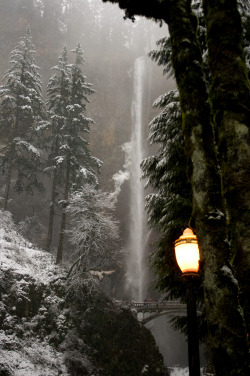  Narnia by Synapped Dusky winter at Multnomah Falls in Oregon, USA.This is the second-tallest year-round waterfall in the nation. The water drops 620 feet. 