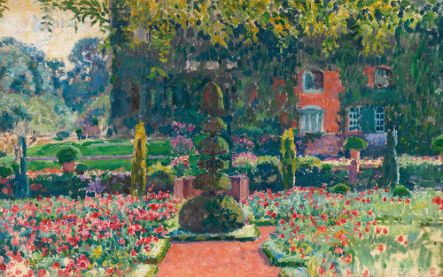 womblegrinch:Théo van Rysselberghe (1862-1926) - Jardin en étéOil on canvas. Painted in 1924.15 x 24