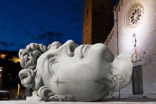 Italian artist Fabio Viale displayed tattooed marble sculptures in the Tuscan town of Pietrasanta.In