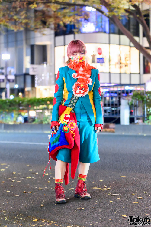 tokyo-fashion:20-year-old Japanese fashion student Saki on the street in Harajuku wearing a handmade