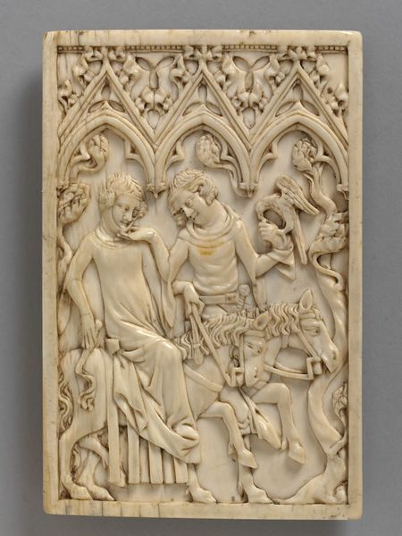 A hawking party scene; relief in ivory from France, c. 1340-50, 