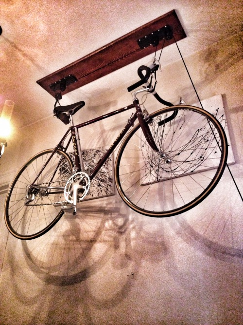 annalisala:

Creative bike storage doubles as art in my house. #de rosa#bici corsa#bici depoca#vintage