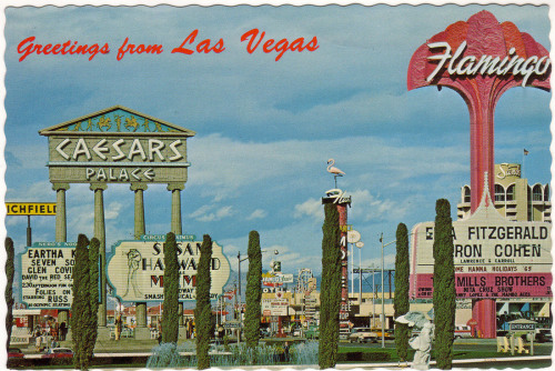 vintagelasvegas:Greetings from Las Vegas. 1970s postcards of the Strip.