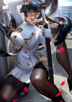 youngjusticer:   Even the commander cannot take on a strike from her blade.Takao, by Zumi.                                                    