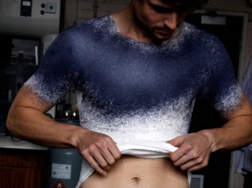 sixpenceee:  A liquid mixture developed by Imperial College London and a company called Fabrican lets you spray clothes directly onto your body, using aerosol technology. After the spray dries, it creates a thin layer of fabric that can be peeled off,
