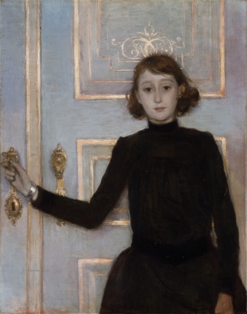 piquantpaint:Portrait of Marguerite van Mons (1886).  Théo van Rysselberghe.Oil on canvas.  Museum v