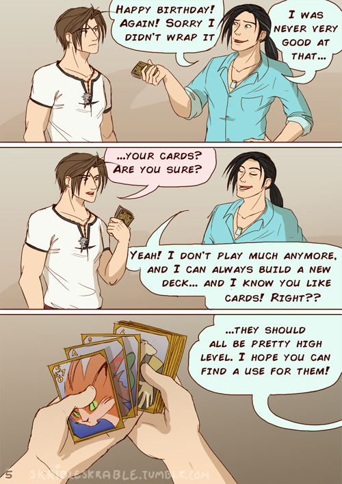 skribleskrable:  Ah I can’t believe I managed to finish this AND color it aswell! Happy birthday Squall! I’m uploading it a bit early as I’m away tomorrow! Also big thanks to emeraldlatias who read through the comic for me!
