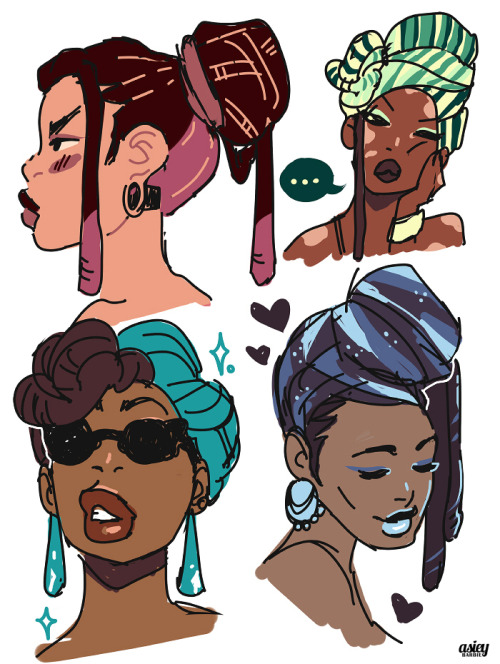 dynastylnoire:  asieybarbie:  feeling kinda sad right now so doodled some random pretties in headwraps to cheer me up a bit.  thank you for including different skin tones and weights. 