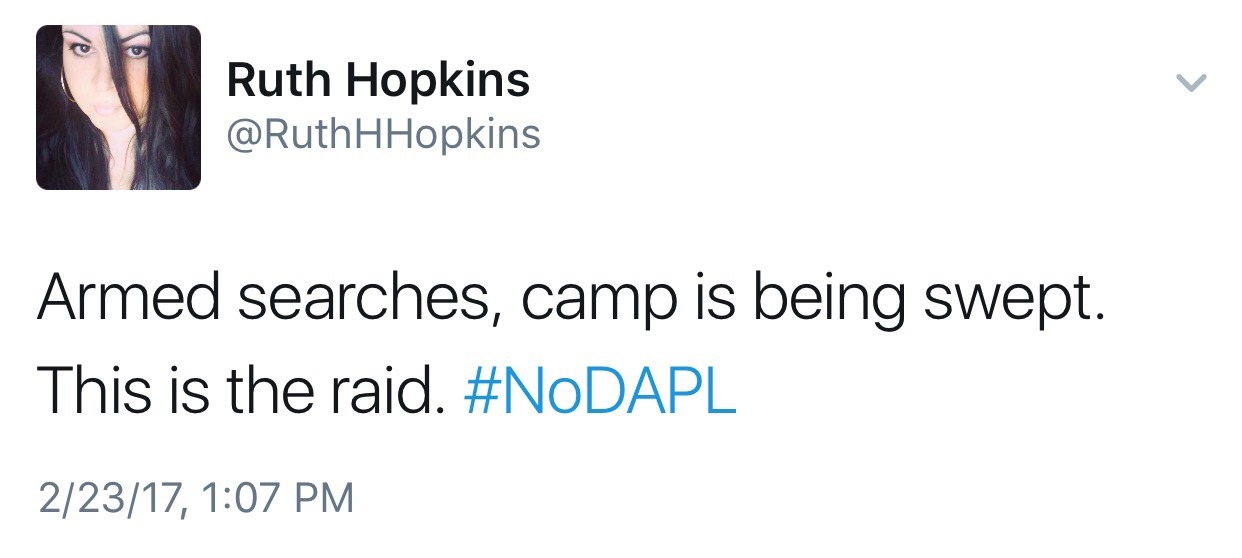 nativenews: Ruth Hopkins updates on the illegal evictions at Standing Rock    [TWEET