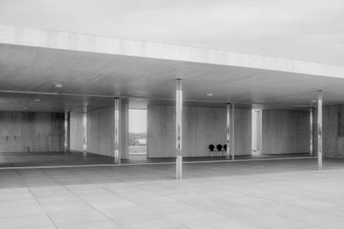ryanpanos:  1:1 Model of Golf Course Clubhouse | Mies Van der Rohe | Robbrecht en Daem | Via In the rolling landscape around the former industrial German city of Krefeld, Robbrecht en Daem architecten have realized a temporary pavilion based on a design