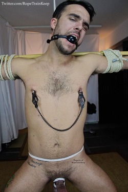 ropetrainkeep:Does anyone mind if I post this picture because I really want to.  The key to having sore nipples is courage, by the way.  K?