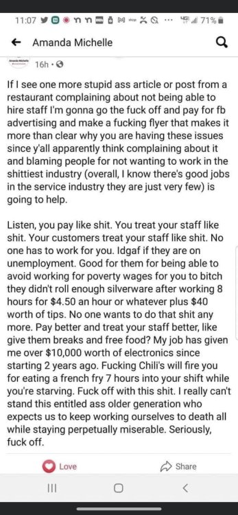 thedreadpiratejames:seymour-butz-stuff:Testify!   Wait staff makes Ū.13/hr and then have to humble themselves for your gratuity to get anything else. You wanted free market, now you’re getting free market. 
