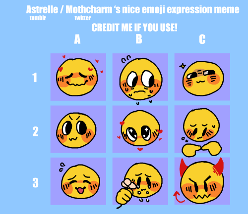 astrelle: By popular demand, here it is: all 3 sets of my emojis compiled into expression memes! fee