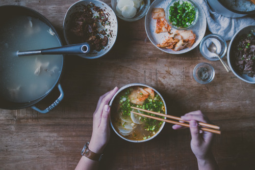 bettysliu:  Glorious milk white broth of oxtail + leeks soup in spicy and non spicy versions + a GIV