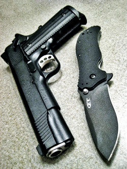 gunsknivesgear:  1911 Pistol and Zero Tolerance Knife. &ldquo;There are two methods of fighting, one by law, the other by force; the first method is of men, the second of beasts; but because the first is frequently not sufficient, one must have recourse