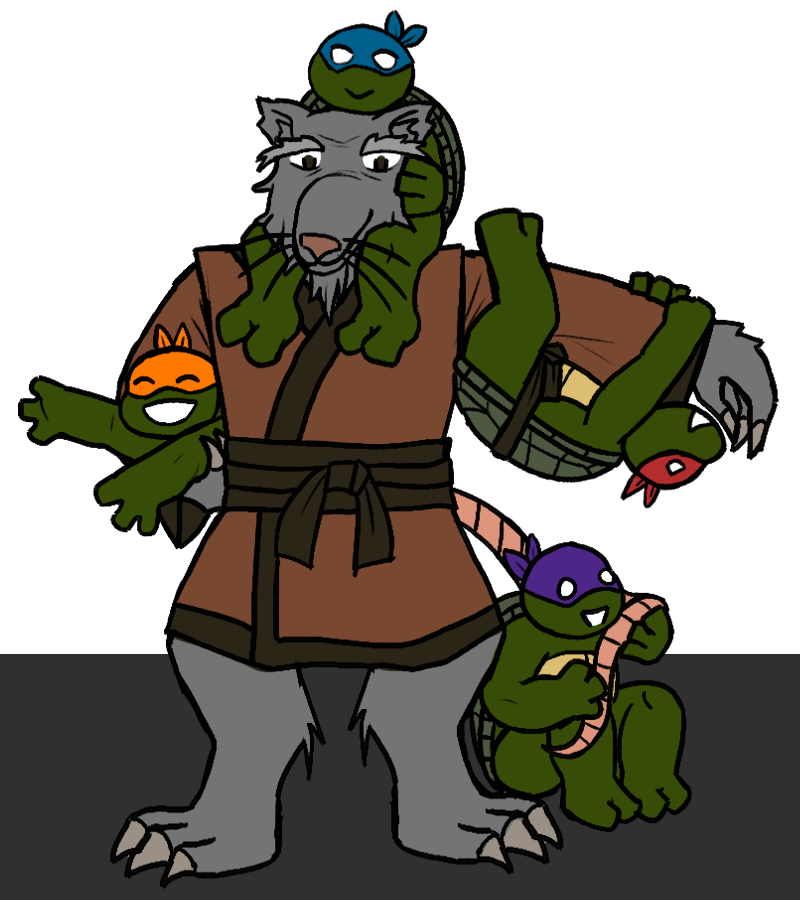 My favorite mutant rat dad and his four turtle sons.