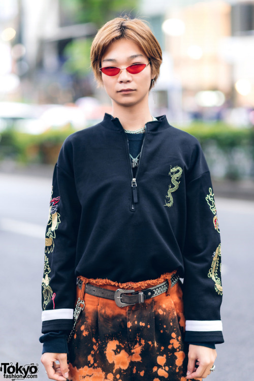 Japanese teens Dai, Kan, and Kota on the street in Harajuku wearing remake fashion along with items 