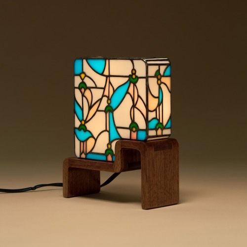 The Blue Wasp Lamp Designed By Shawn Michael LucasStained Glass With Walnut Base, 21.5 X 17.8 X 6.3cmPhotographed