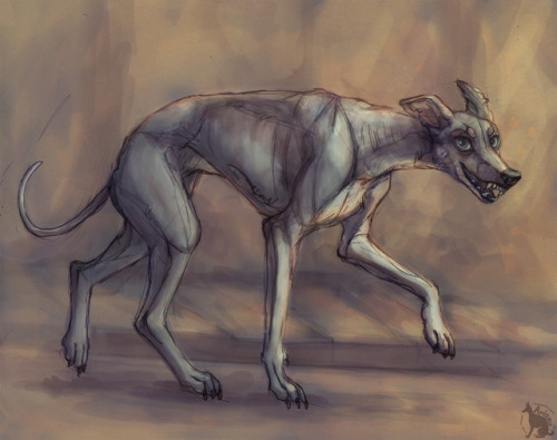 Werewolf-Whippet coloured sketch commission over FlightRising