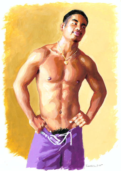 Hawaiian Boy in Unlaced Shorts, acrylic painting by Douglas Simonson (2005). Douglas Simon