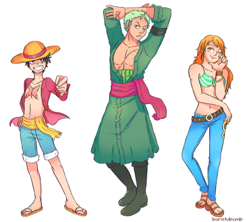 baristabomb-draws: strawhats doing jojo poses! happy one piece day!!!