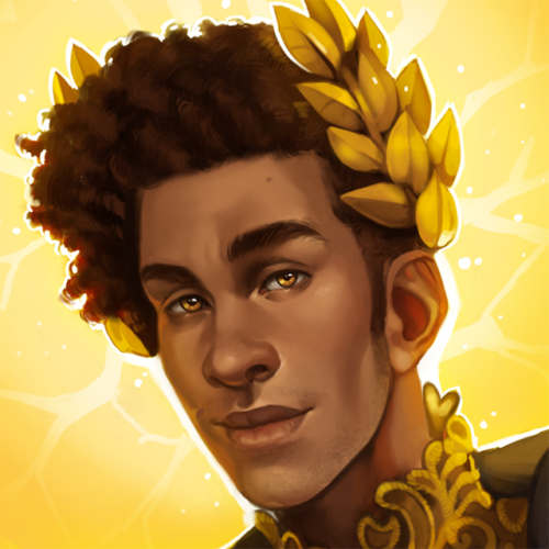 A tarot-inspired painting! Elian is The Sun! He’s a forgetful rogue who likes to collect shiny
