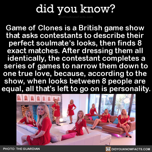 did-you-kno:Game of Clones is a British game show  that asks contestants to describe