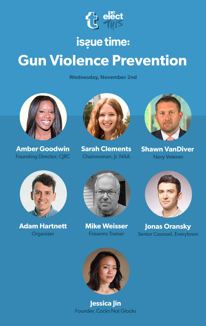 electthis:
“ MTV’s Elect This’s Ask Box is open for Tumblr and Elect This’ IssueTime on gun violence prevention. Leading activists for gun safety will be answering your questions on gun rights and gun control, how to be an activist in your own...