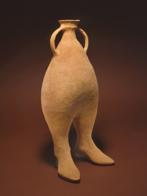 commonlanguages:fromthedust:Vessel with two feet - earthenware - 18⅞"x 7¾" - Northern Iran
