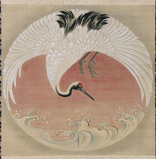 drawpaintprint:波に鶴図 Crane and Waves, Edo period, latter half of the 18th century - Tsuruzawa Tansaku