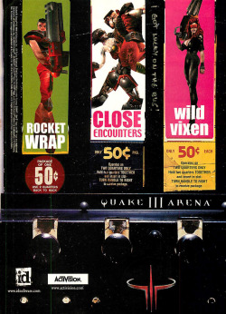 vgprintads:  ‘Quake III Arena - ‘Condoms’’[PC] [USA] [Magazine] [1999]Computer Gaming World, October 1999 (#183)via CGW MuseumIt’s not the size of your gun that matters, it’s how you exploit the server connection.
