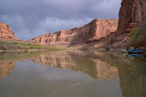 It was nice and calm before this storm rolled in on us in Labyrinth Canyon. Rowing down the river in