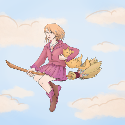 Woo! Here’s a magical girl and her grumpy cat familiar on their way to school!