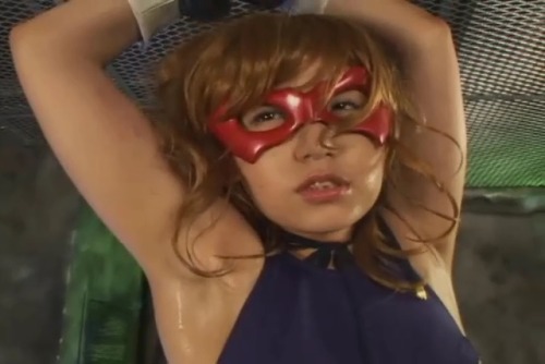 girlsarmpits: Aya Natsuki (Aya Mizuki) as a helpless superheroine being tied up with arms over head