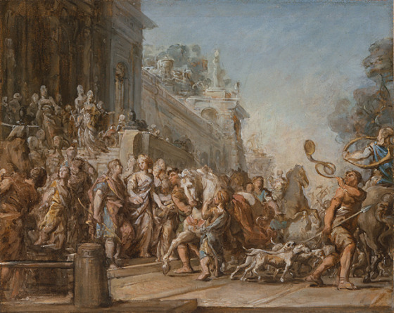 thedogstays:
“The Departure of Dido and Aeneas for the Hunt
Jean-Bernard Restout (France, Paris, 1732-1797)
France, 1772-1774
Paintings
Oil on paper on canvas
”