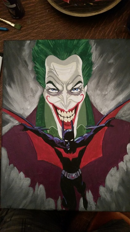 Painting done for my cousin, of Batman Beyond and the Joker.