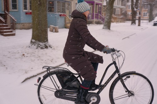 patagonia: Maggie heading out for her daily work commute in Madison, Wisconsin.